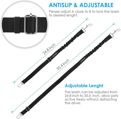 Retractable Dog Seat Belt - Adjustable Safety Belt (2 Pack) | Heavy Duty Elastic Bungee with 360° Swivel, Compatible with Most Vehicles, Suitable for Small to Large Dogs, Zinc Alloy Clip
