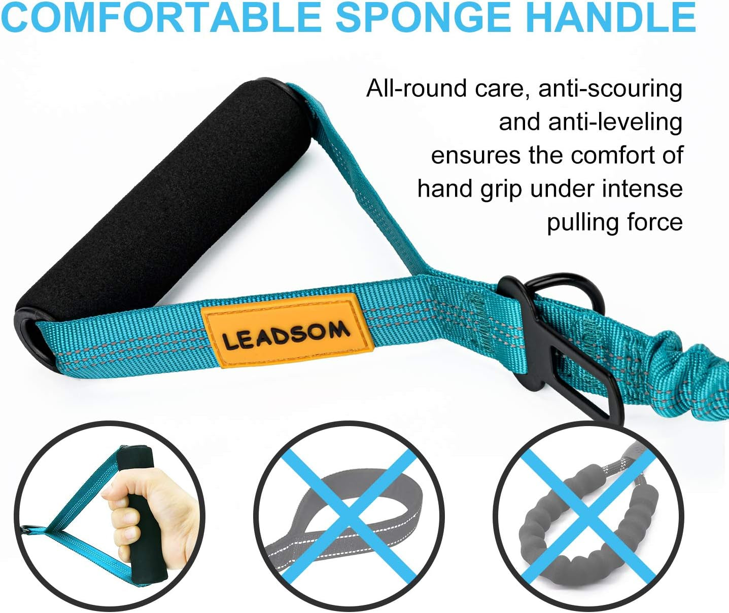 6FT Heavy-Duty Elastic Bungee Dog Leash with Shock Absorption, Padded Comfort Handle, and Traffic Control Handle for Medium and Large Dogs - Ideal for Training
