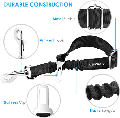 Retractable Dog Seat Belt - Adjustable Safety Belt (2 Pack) | Heavy Duty Elastic Bungee with 360° Swivel, Compatible with Most Vehicles, Suitable for Small to Large Dogs, Zinc Alloy Clip