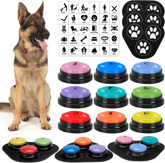 Dog Communication Buttons Set - 9 Piece Talking Button Kit with 30 Seconds Voice Recording, Scene Stickers, and Waterproof Anti-Slip Mat for Effective Pet Training
