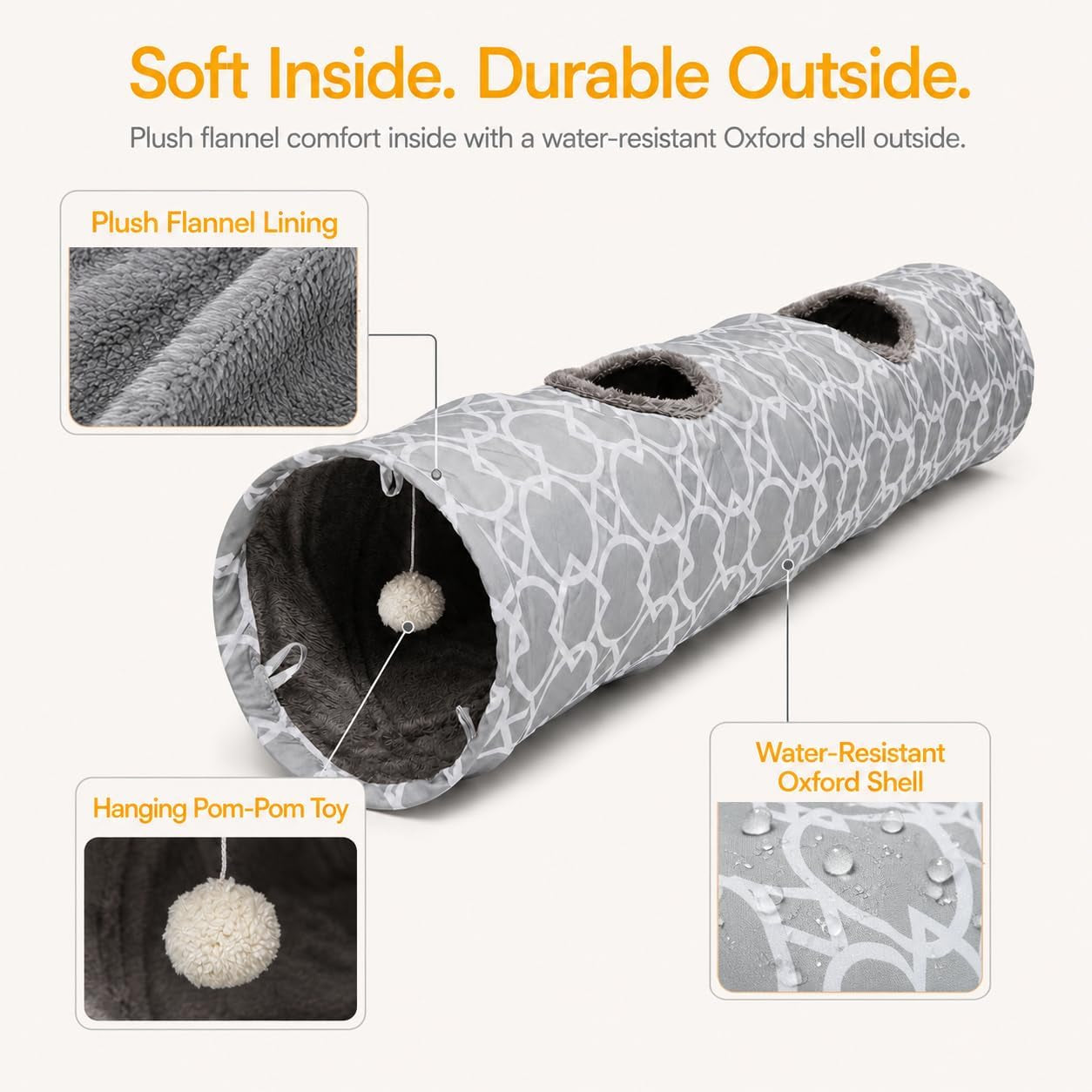 Geometric Collapsible Cat Tunnel with Plush Interior and Balls, Suitable for Kittens, Rabbits, Ferrets, and Puppies, Diameter 9.8 Inches