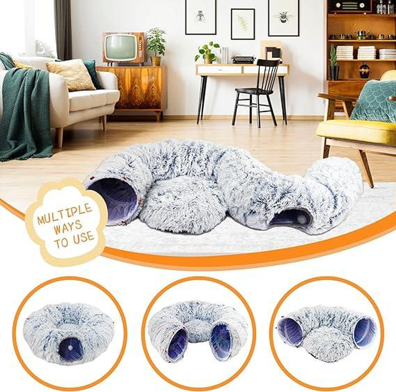 Plush Cat and Dog Tunnel Bed Foldable Large Tube Playground Toys, Suitable for Indoor Cats and Dogs and Rabbits