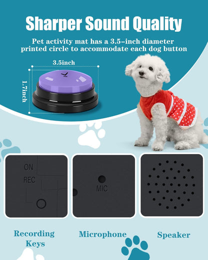 Dog Communication Buttons Set - 9 Piece Talking Button Kit with 30 Seconds Voice Recording, Scene Stickers, and Waterproof Anti-Slip Mat for Effective Pet Training