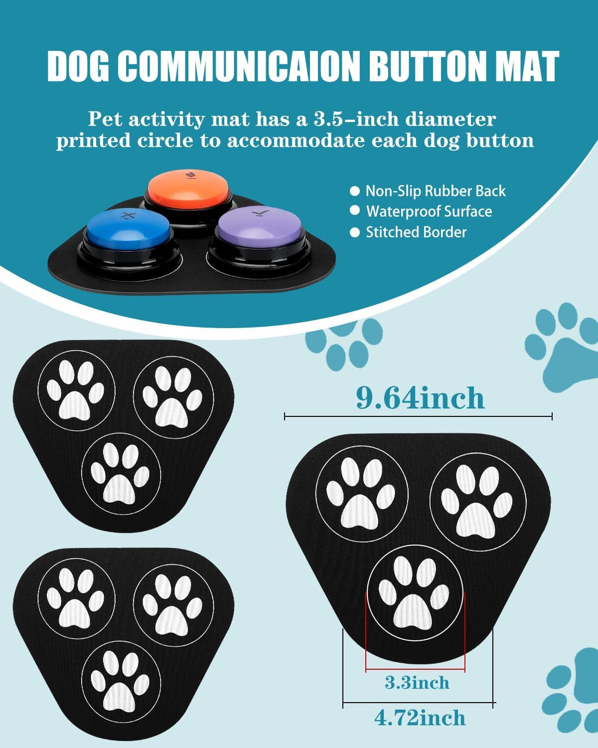 Dog Communication Buttons Set - 9 Piece Talking Button Kit with 30 Seconds Voice Recording, Scene Stickers, and Waterproof Anti-Slip Mat for Effective Pet Training