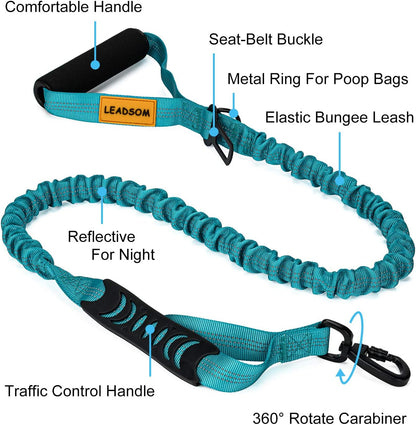 6FT Heavy-Duty Elastic Bungee Dog Leash with Shock Absorption, Padded Comfort Handle, and Traffic Control Handle for Medium and Large Dogs - Ideal for Training