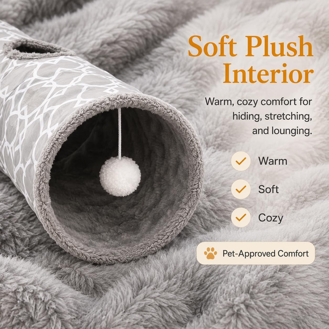Geometric Collapsible Cat Tunnel with Plush Interior and Balls, Suitable for Kittens, Rabbits, Ferrets, and Puppies, Diameter 9.8 Inches
