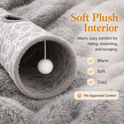 Geometric Collapsible Cat Tunnel with Plush Interior and Balls, Suitable for Kittens, Rabbits, Ferrets, and Puppies, Diameter 9.8 Inches
