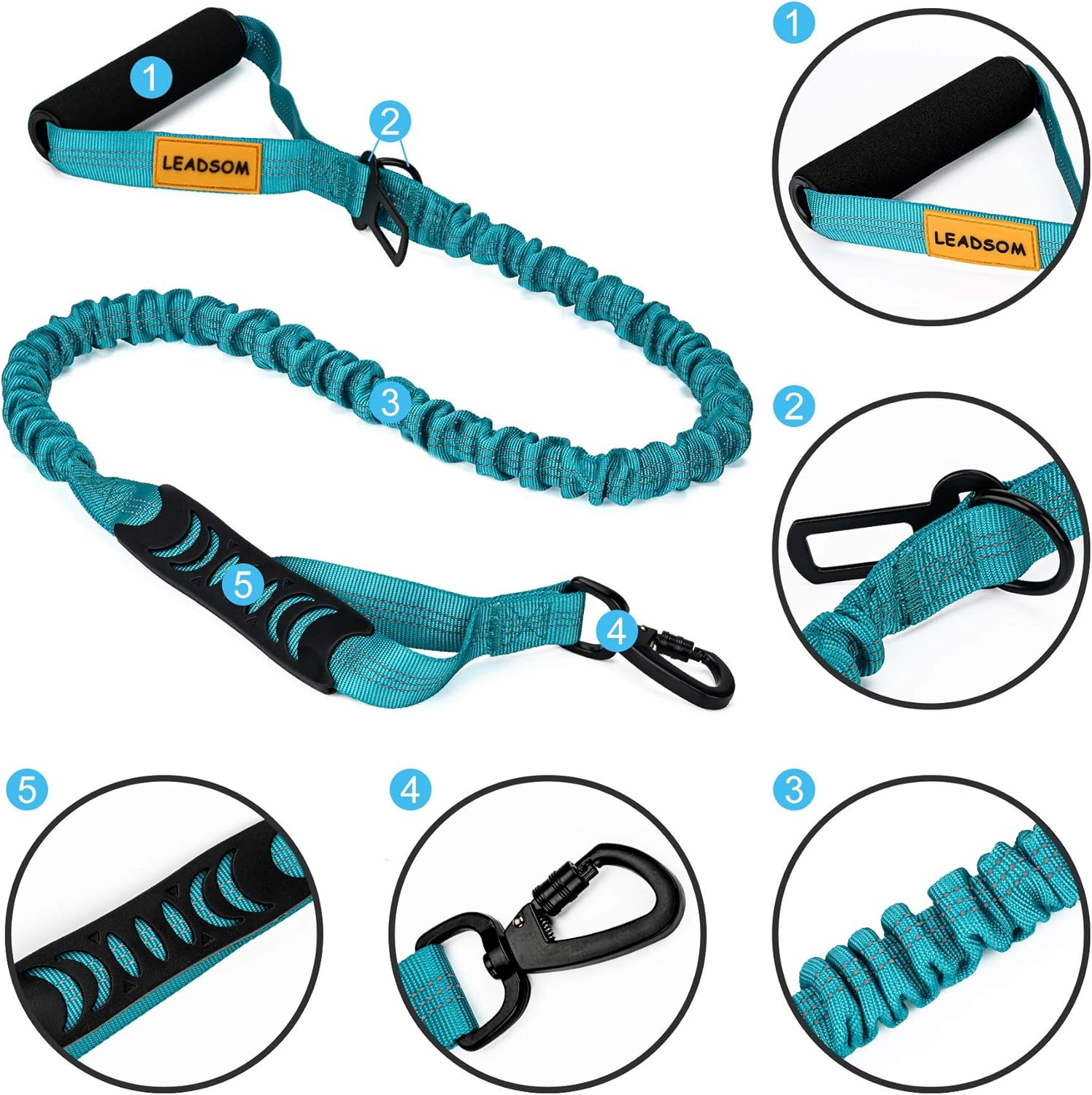 6FT Heavy-Duty Elastic Bungee Dog Leash with Shock Absorption, Padded Comfort Handle, and Traffic Control Handle for Medium and Large Dogs - Ideal for Training