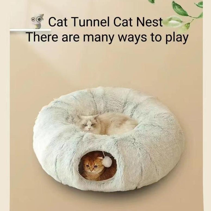 Plush Cat and Dog Tunnel Bed Foldable Large Tube Playground Toys, Suitable for Indoor Cats and Dogs and Rabbits