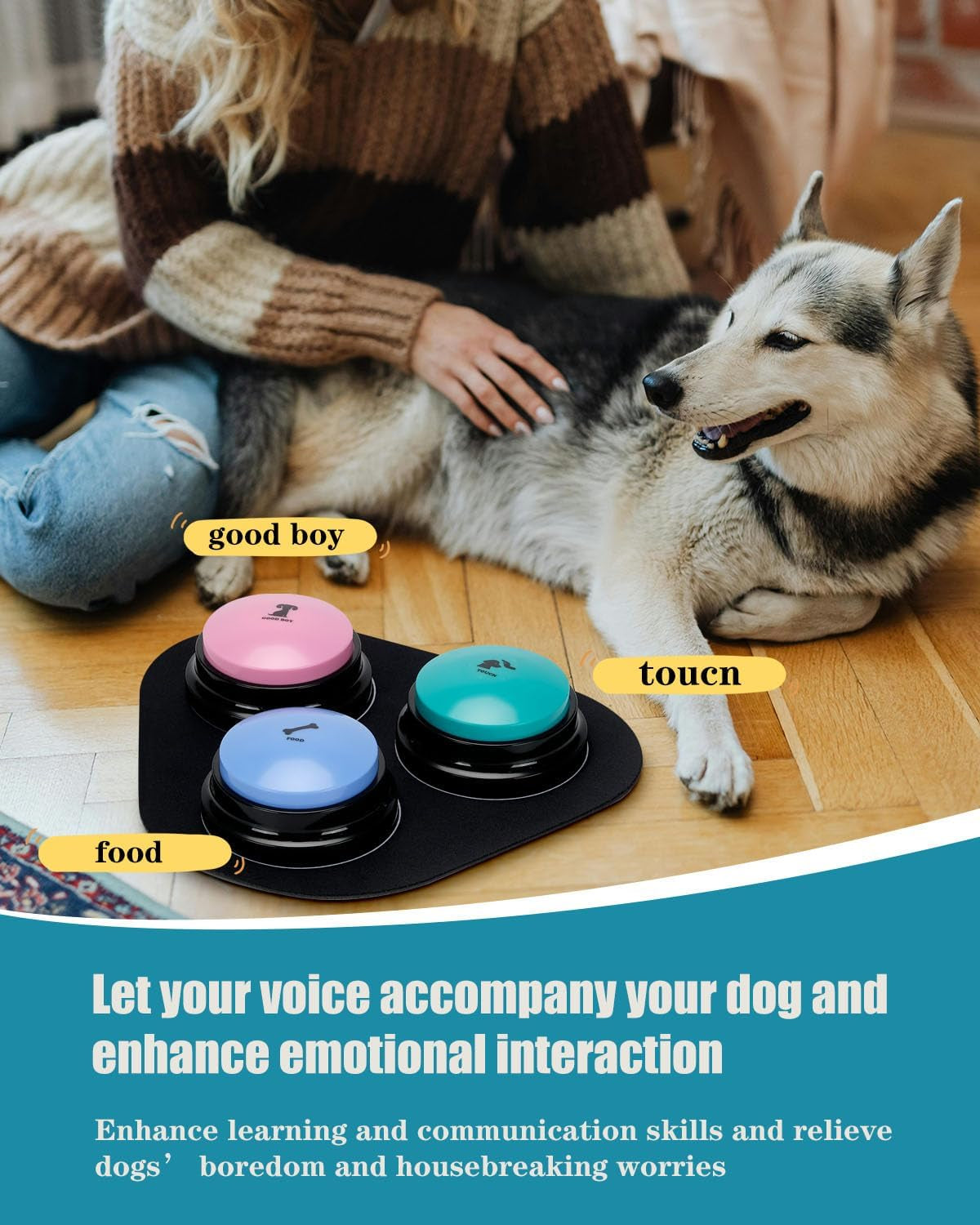 Dog Communication Buttons Set - 9 Piece Talking Button Kit with 30 Seconds Voice Recording, Scene Stickers, and Waterproof Anti-Slip Mat for Effective Pet Training
