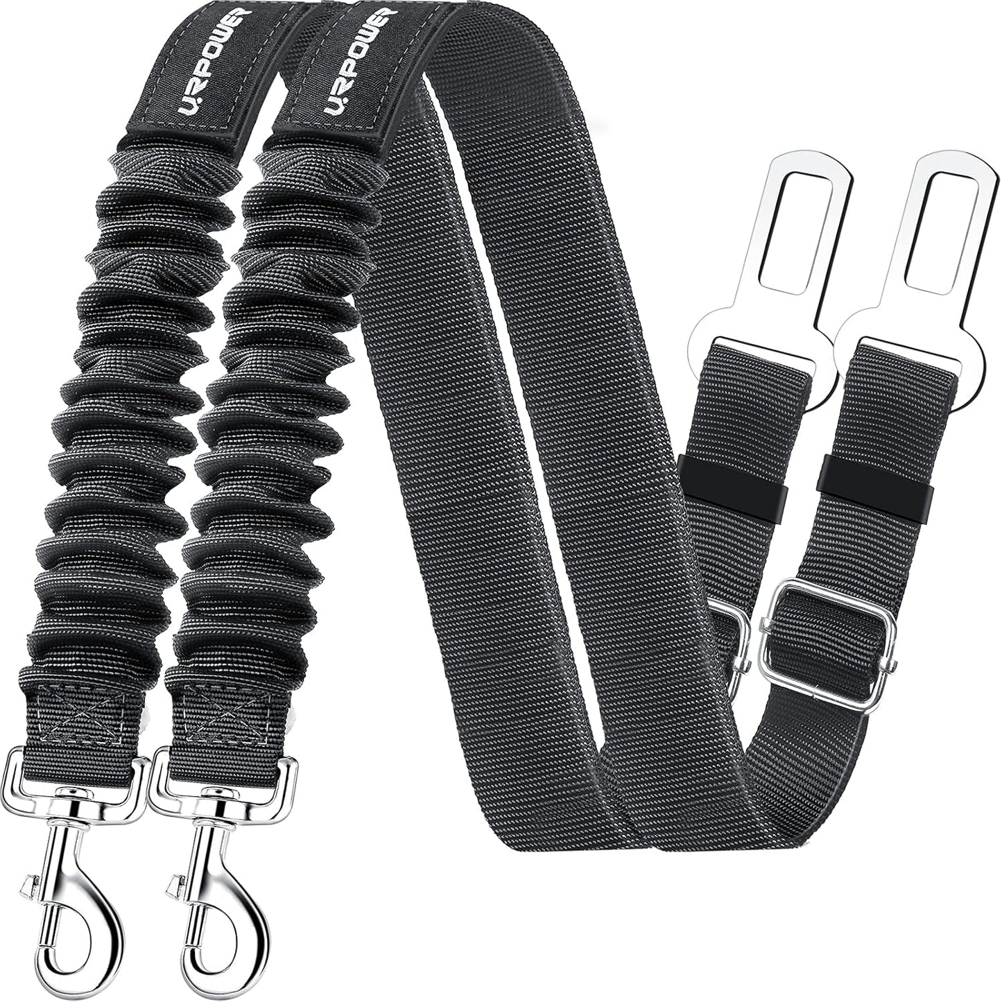 Retractable Dog Seat Belt - Adjustable Safety Belt (2 Pack) | Heavy Duty Elastic Bungee with 360° Swivel, Compatible with Most Vehicles, Suitable for Small to Large Dogs, Zinc Alloy Clip