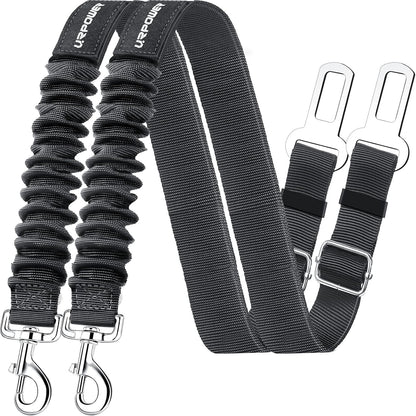 Retractable Dog Seat Belt - Adjustable Safety Belt (2 Pack) | Heavy Duty Elastic Bungee with 360° Swivel, Compatible with Most Vehicles, Suitable for Small to Large Dogs, Zinc Alloy Clip