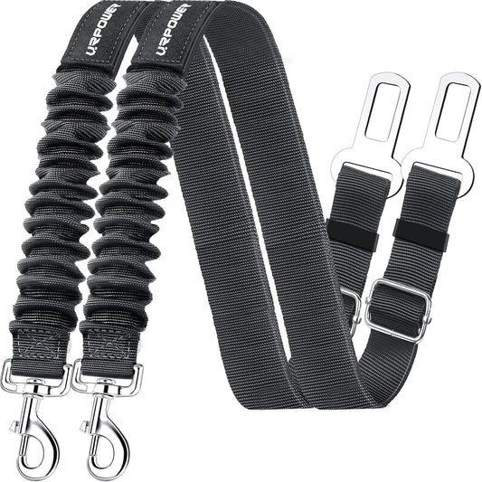 Retractable Dog Seat Belt - Adjustable Safety Belt (2 Pack) | Heavy Duty Elastic Bungee with 360° Swivel, Compatible with Most Vehicles, Suitable for Small to Large Dogs, Zinc Alloy Clip