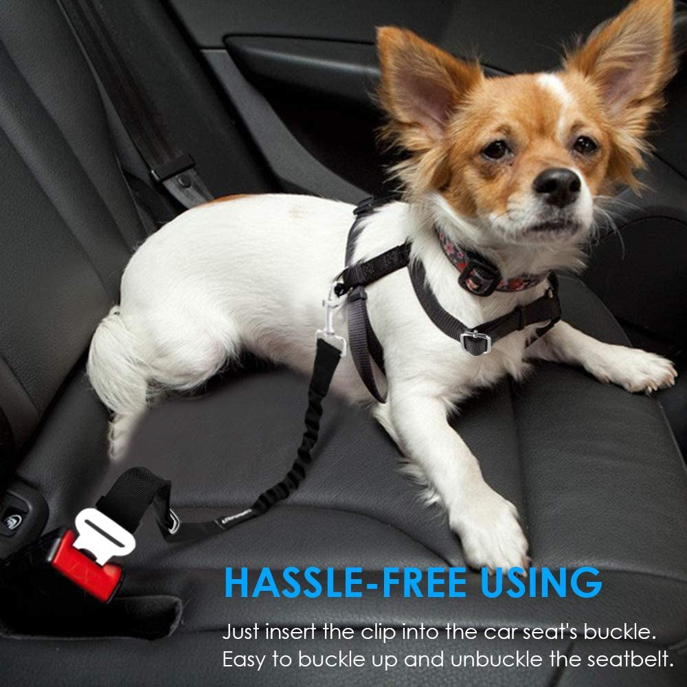 Retractable Dog Seat Belt - Adjustable Safety Belt (2 Pack) | Heavy Duty Elastic Bungee with 360° Swivel, Compatible with Most Vehicles, Suitable for Small to Large Dogs, Zinc Alloy Clip