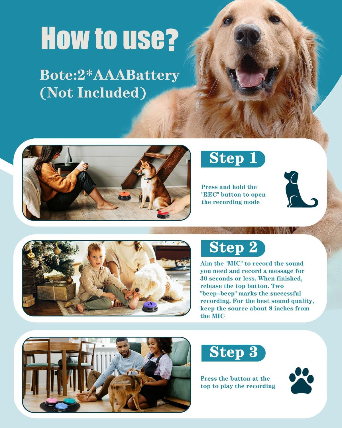 Dog Communication Buttons Set - 9 Piece Talking Button Kit with 30 Seconds Voice Recording, Scene Stickers, and Waterproof Anti-Slip Mat for Effective Pet Training